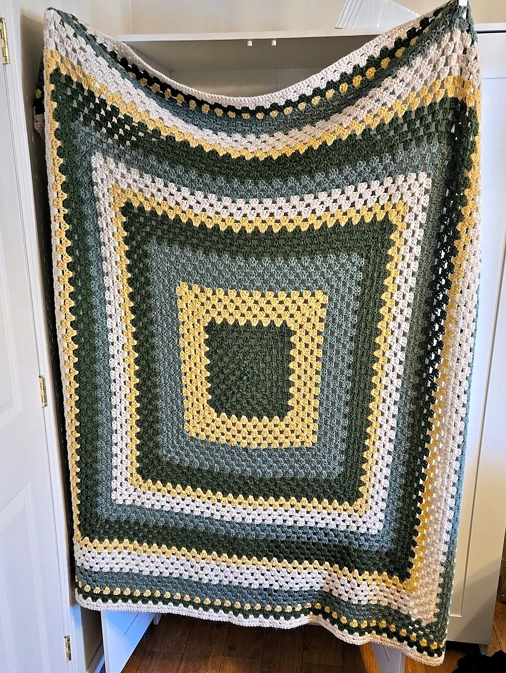 Handmade Geometric Crochet Blanket in Green & Yellow
